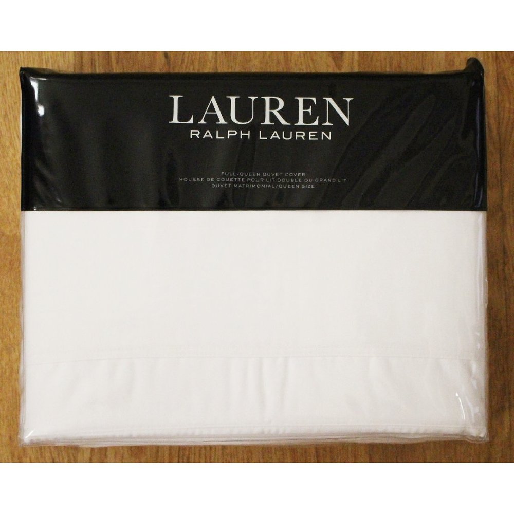 Ralph Lauren 'Spencer' Plain White Duvet Cover FULL/QUEEN Sateen Border